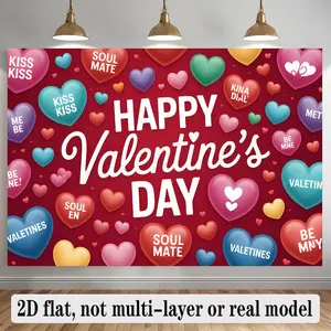 1PC,2D Flat Valentine's Day Heart - themed Backdrop, Romantic Festival Party Decoration Background Wall, Colorful Heart Pattern Photo Background Curtain, Home Party Activity Decoration Backdrop