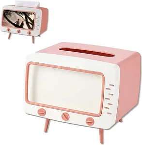 2 in 1 Tissue Box Holder Retro TV Tissue Box Cover Cute and Practical Cell Phone Holder Tampon Holder