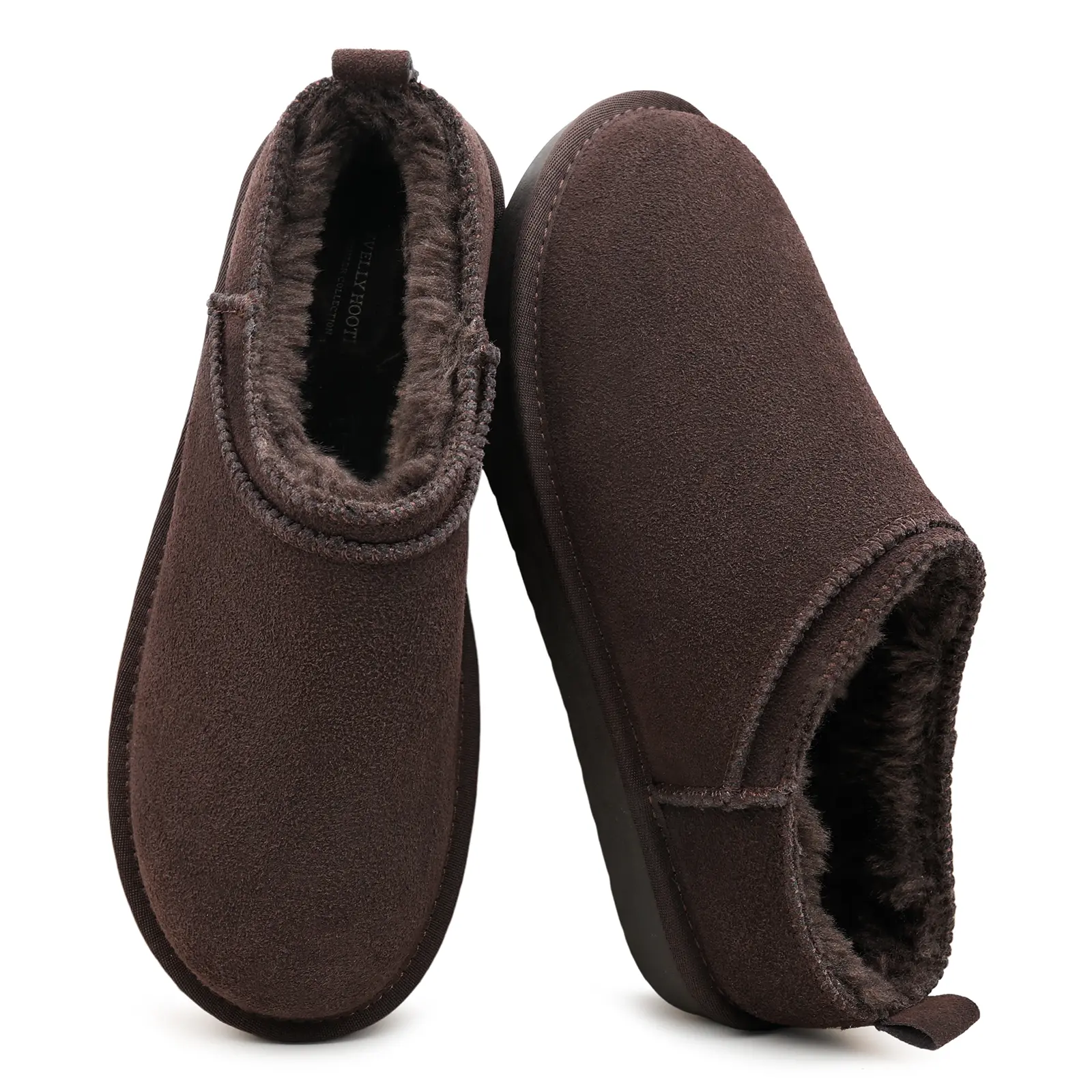 EVELLYHOOTD Women's Genuine Suede Micro Mini Fur Lined Booties, Soft Slip-On Winter Footwear, Lightweight Non-Slip Plain Ankle Snow Shoes for Daily Wear Fall Winter