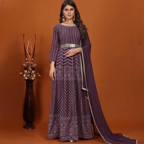 Elegance Faux Georgette Designer Embroidery Anarkali Flared Gown with Dupatta - Ready-to-Wear, Formal Lady Party Style Gown