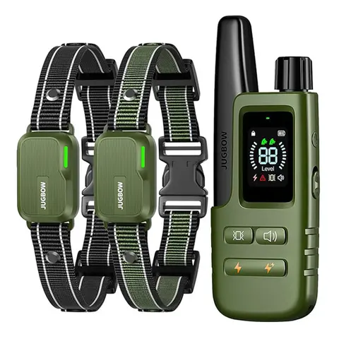 Jugbow Dual-Channel Dog Training Collar for 2 Dogs - 4500ft Range, IPX7 Waterproof, Rechargeable, Soft Nylon Strap, 10-120lbs Fit, Outdoor/Beach Use, 1-8 Levels Beep, 35-Day Standby, 45-Day Remote,familyfun