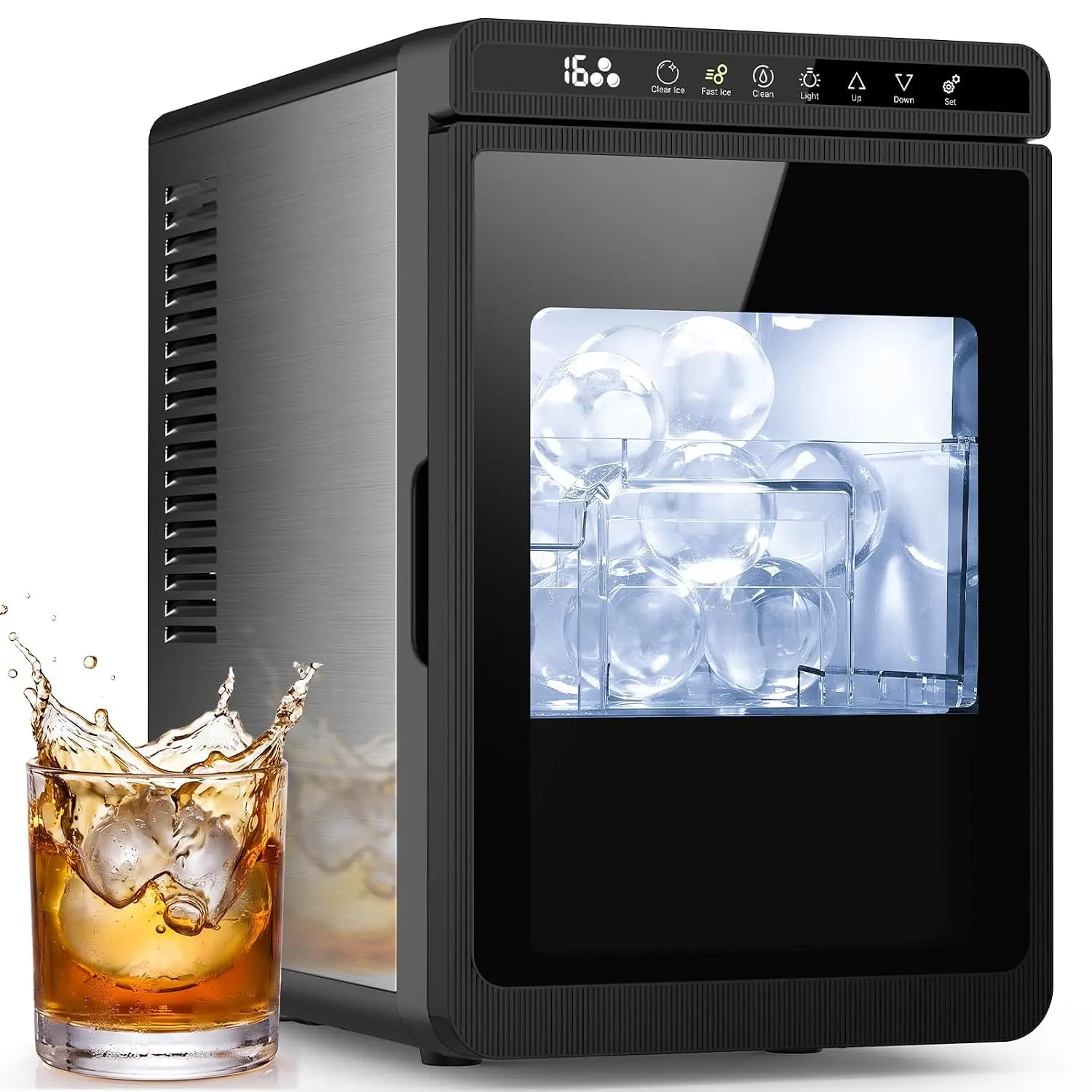 Countertop Clear Ice Ball Maker-2.17 Inch Sphere Ice Maker, 2 Balls in 40-50 Minutes, Up to 72 Balls Daily, 8 Hour Timer and Self Cleaning - Clear Ice Ball Maker for Whiskey, Bourbon, Cocktails and Home Bar sohochic