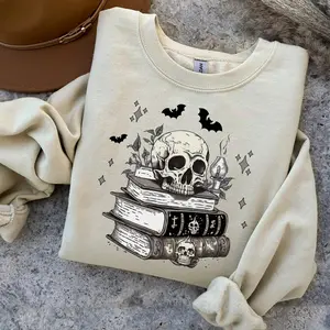 Books Skull Sweatshirt,  Dark Romance Sweatshirt, Book Lover Skeleton Shirt, Skull Book Hoodie, Halloween gift for Teacher, Librarian Gift LQT