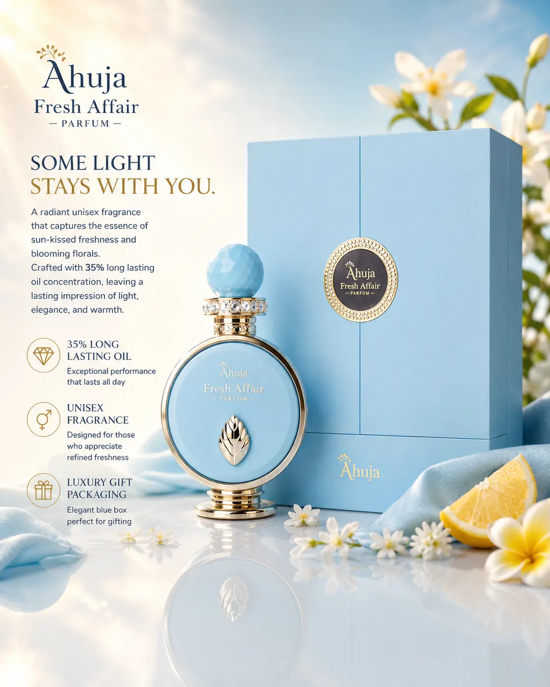 Ahuja Fresh Affair Parfum Eau de Parfum 100ml | Fresh Citrus Floral Unisex Perfume | Long Lasting Luxury Fragrance