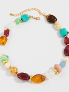 Boho Beaded Resin Collarbone Chain, Amber Color Layered Necklace for Women, European and American Style Jewelry, Cross-Border Fashion Accessory