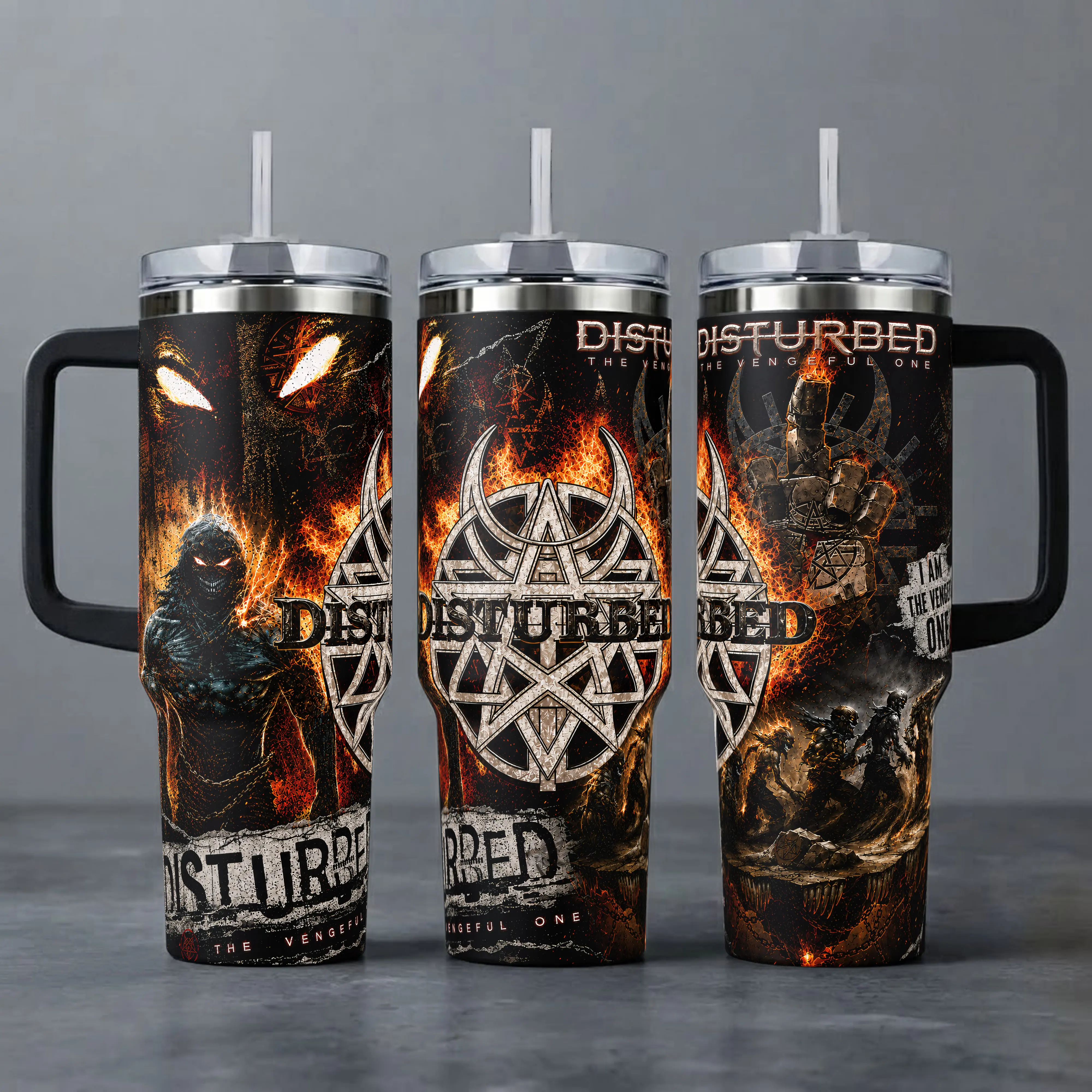 Disturbed Band Tumbler – The Vengeful One Heavy Metal Rock Music 40 20 oz Insulated Tumbler Stainless Steel Handle Straw Keeps Drinks Hot Cold Music Merch For Fans Drinkware Water Bottles Portable Bottled