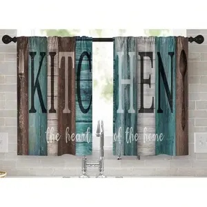 2pcs Farmhouse Rustic Kitchen Window Curtains Valance, Wooden Vintage Window Valance Curtain  Kitchen Design Curtains, Window Treatment Short Curtain For Living Room Bedroom Bathroom Farmhouse