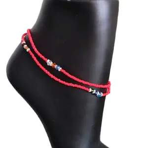 Ankle Pearls - Red Beaded Anklet with Colorful Beads for Women's Footwear Accessory