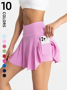 Women's Pleated Tennis Skirt with Shorts, 2-In-1 Running Sports Skirt Set, Yoga Mini Skirt with Side Pockets, Comfortable Fit for Gym, High Waist Skorts