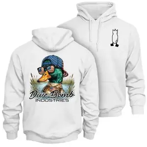 Dive Bomb Industries Duck Hunting Hoodie – Patriotic Mallard Duck with USA Flag Hat and Sunglasses Graphic, Waterfowl Hunting Apparel for Duck Hunters, Outdoor Duck Hunter Lifestyle Hoodie