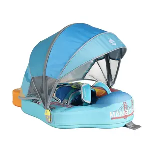 Mambobaby Non-Inflatable California-Themed Baby Swim Float with Detachable Canopy, UPF 50+ Sun Protection, 5-Point Safety System, Dual-Position Float for Babies 3-24 Months