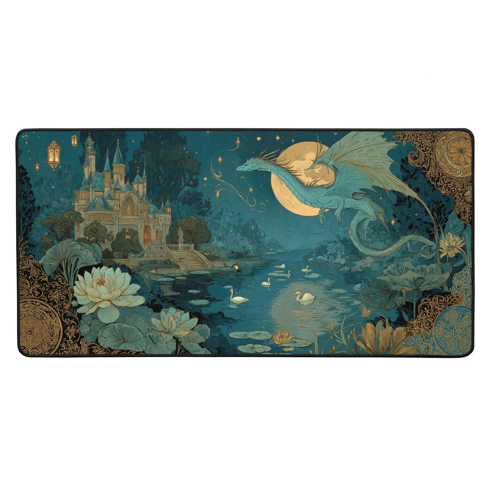 Fae Dragon Desk Mat Moonlit Châteaucore Fantasy Mouse Pad