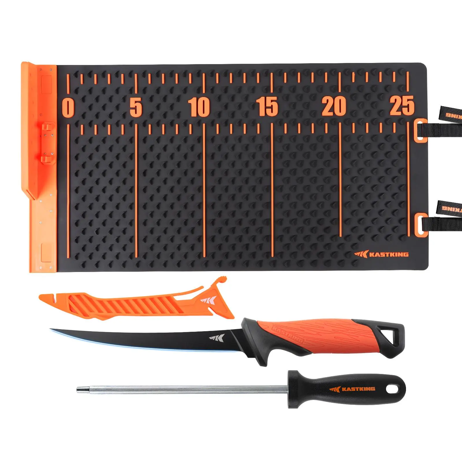 KastKing EZ Fillet Fish Mat - 25" Integrated Ruler, Non-Slip Texture, Easy-Clean Reusable, Foldable Extra Large Home Kitchenware Mat with Stainless Knife, PVC Handle Rod Fillet Kit, Sharpen-on-Demand Portable Fishing Cleaning Station