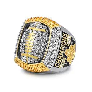Football Championship Ring – Gold & Silver Alloy with Rhinestones