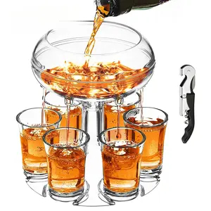 Shot Glass Dispenser, Shot Dispenser for Alcohol, Shot Glass Dispenser with 6 Acrylic Cups & Bottle Opener, Party Fountain for Drinks, Drink Dispenser for Home Kitchen Party, Home Bar Accessories