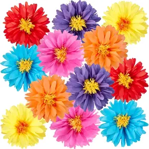 12Pcs 14Inch Daisy Tissue Paper Pom Poms Premium Crepe Paper Flowers Colorful Mexican Fiesta Paper Flowers Wall Decor for Carnival Wedding Birthday Party Baby Shower