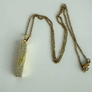 Menorah Necklace with Jewish Pendant Rhinestone Accents for Men and Women Stainless Steel Jewish Jewelry Israel Support