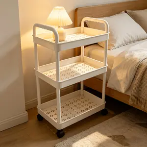 3-layer wheeled storage rack cart! Hollow out drainage layer board+thickened PP material, strong load-bearing capacity, smooth and non jamming pushing, easy to shuttle through various spaces