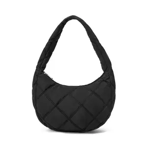 CORALDAISY Quilted Puffer Hobo Handbag for Women Small Shoulder Bag with Zipper Puffy Bubble Tote Handbags Bag Carryall Bag Puff Purse