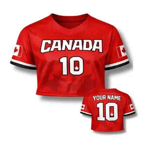 Canada Soccer Crop Top Jersey Custom Name Number Women Mesh Football Fan Shirt