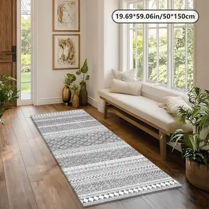 Velvet 850g Long Rug, Ethnic Geometric Pattern, Easy Clean, Multiple Sizes Available, Kitchen Carpet
