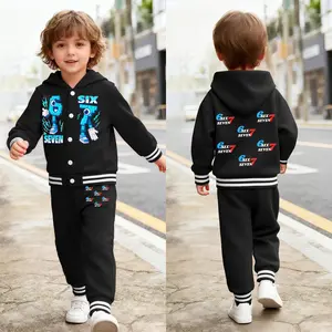 Kid's Hooded Baseball Sweatpants Set Funney SIX SEVEN 6 7 pajama set for boys and girls plaid pajama pants for children aged 3 to 10.  A-95