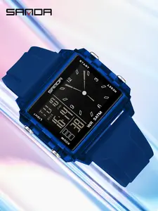 Sanda Sports and Leisure Watch, Men's and Women's LED Fluorescent Fashion Electronic Watch, Multifunctional Waterproof Silicone Strap, Luminous Waterproof Watch