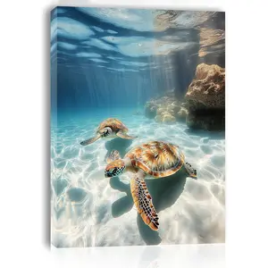 Charming  Double Sea Turtle  Canvas Wall Art - Wooden Frame Print, Animal Design, Suitable for Living Room, Bedroom, Kitchen, and Office Decoration - Perfect Christmas Gift , Perfect for Room Decoration