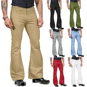 Men's Retro Flare Pants, Solid Color Mid-Rise Trousers Casual Classic 70s Bell Bottom xl