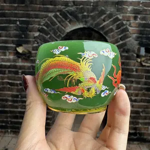 Dragon-Themed Green Jianzhan Teacup - Exquisite Gilded Phoenix Design with Traditional Cloud Motifs - Porcelain Drinkware for Ancient Chinese Mythology