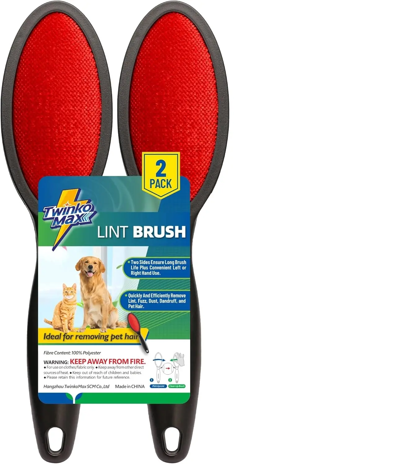 Twinko Max Lint Brush for Pet Hair, Reusable Lint Remover for Clothes | Double-Sided Head, Classic Velvet fabric, Ideal for Pet Hair Removal, Couch & bedding Cleaner, Dog & Cat Fur Removal