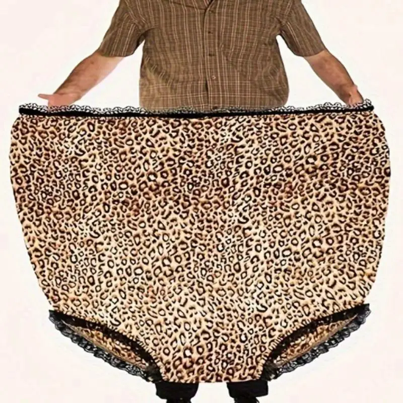 Funny Giant Adult Prank Gift Panties, Leopard Print Lace Trim, Unisex Joke Gift, Super Large Novelty Granny Underwear, Party Pranks