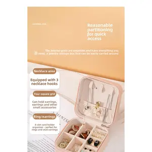 Minimalist INS Portable Jewelry Box Mini Travel Compact Storage for Rings Necklaces Earrings with 3 Necklace Hooks & 6 Slot Card Holder
