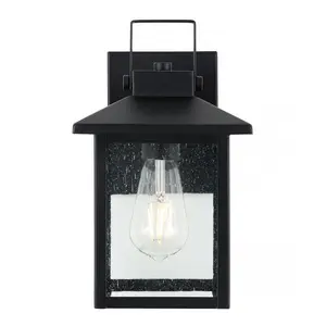 JONATHAN Y Bungalow Iron/Seeded Glass Rustic Traditional Lantern LED Outdoor Lantern; for Living Room, Bedroom, Kitchen, Office