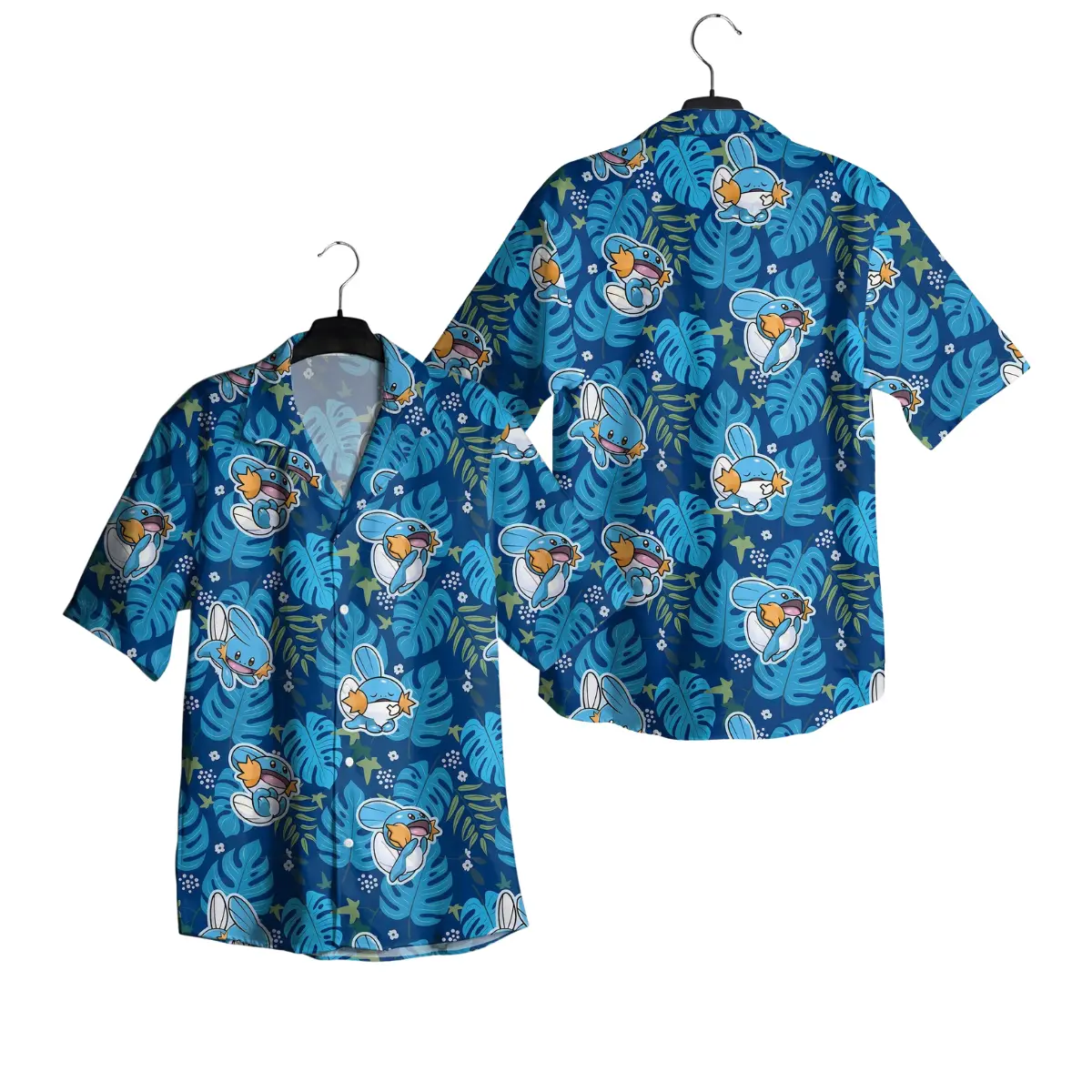 Mudkip Hawaiian Shirt Hawaiian Shirt Tropical Summer Button Up Shirt Japanese Wave Ink Style Beach Vacation Outfit Unisex Aloha Shirt Gyarados Gifts