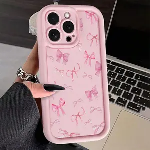 High-Quality Pink Bow TPU Full-Body Shockproof Protective Case Suitable for iPhone 6/7/8/X/Xs/Xr/Xs Max/11/12/13/14/15/16 Pro Max