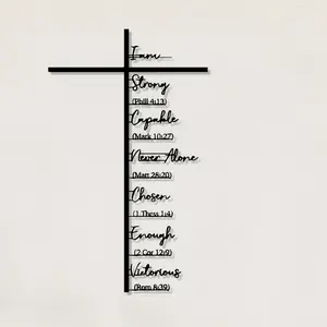 A metal cross wall decoration showcasing crosses and biblical scriptures as metal wall art, perfect for Christian themed decoration and Bible exhibitions, with a black Jesus cross statue mural, making it an ideal gift for Christians, Religious Home Decor
