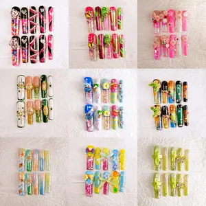 Solo Nails 1.7 inch Handmade Press On Nails Reusable Acrylic 3D Gel Fake Nails Shining Rhinestone Sparkly Rhinestones Summer 2025 Trendy Nail Kit diy nail art supply Luxurious Acrylic Long Rhinestone Nails