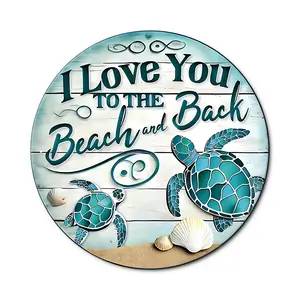 Turtle Pattern Hanging Iron Sign, Hanging Plaque, Summer Themed Round Metal Sign, Beach & Back Sea Turtle Design, Home Office Garden Balcony Decor, Home Decoration, Home Decor Piece