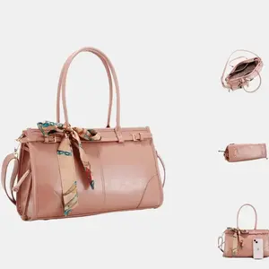 G&G Women's multi-color fashionable faux leather tote bag/shoulder bag/crossbody bag with silk scarf decoration, lightweight and can fit an 11-inch tablet, a versatile must-have item for stylish urban women.T3576
