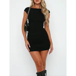 Women’s solid-color backless bodycon dress, fashionable casual everyday dress for outdoor wear, summer women’s dress GARMENTARY