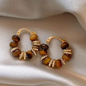 Vintage French style fashion Tiger Eye Stone Ear Cuff-women's gold-plated earrings-perfect Easter gift