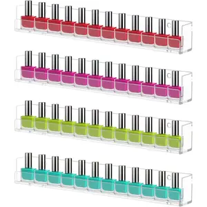4 Pack Nail Polish Rack Wall Mounted Shelf, Clear Acrylic Nail Polish Organizer Display,Clear Nail Polish Wall Rack Nail Supplies for Nail Techs