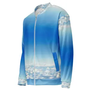 Airwalker Men's Ombre Clouds Classic Bomber Jacket - Fitted Long Sleeve Polyester Coats with Zipper & Pockets for Autumn Streetwear Fabric Menswear Beige White Ribbed Tops Fabric Menswear Tops