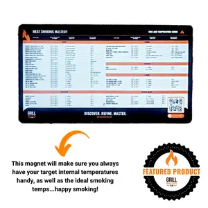 Grill Masters Club "Meat Smoking Mastery" Time & Temperature Guide Magnet - Internal Temperatures & Smoking Temperatures for Barbecue