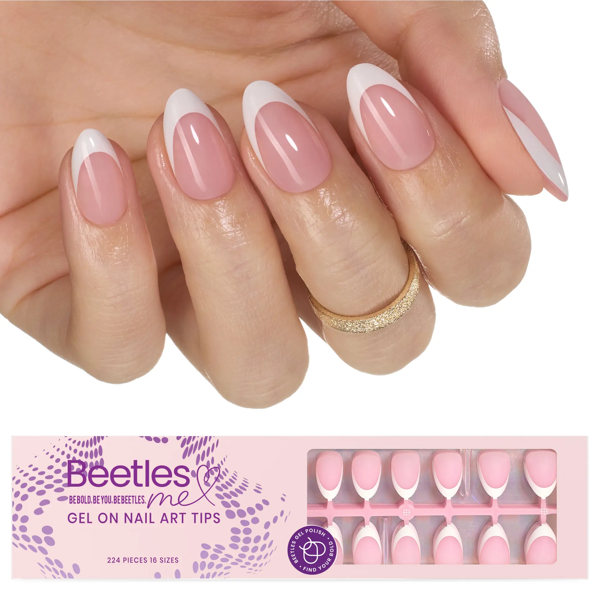 224Pcs Short Almond Pink French Tips