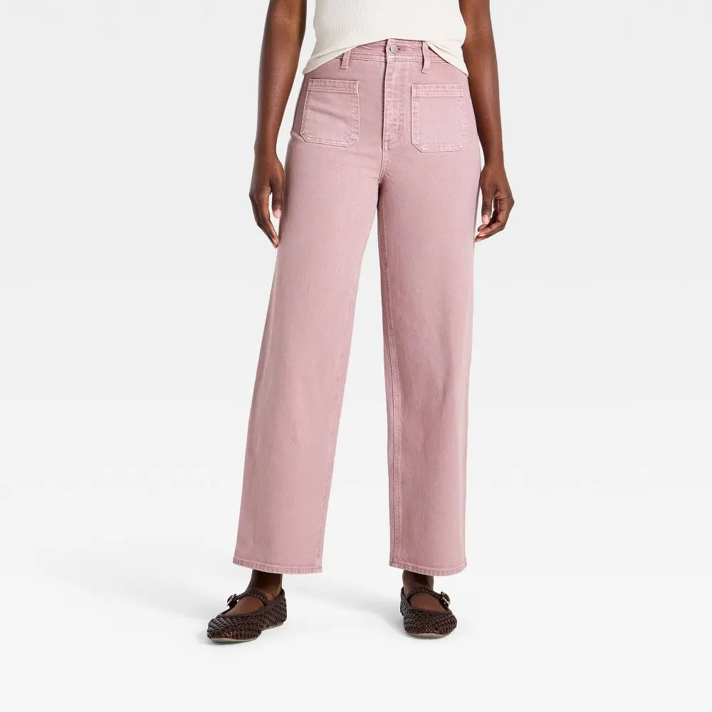 Women's High-Rise Sailor Straight Jeans - Universal Thread Mauve 4, Women's Bottom Garment with Zipper, Belt Loops, and Buttons