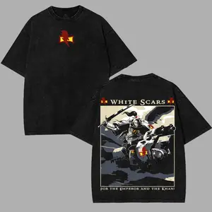 Warhammer 40K "WHITE SCARS" Vintage Washed Tee Retro Oversized T-Shirts Inspired by Iconic Factions and Heroes, Premium Heavy Cotton, Perfect for Wargame Fans, Sci-Fi Lovers