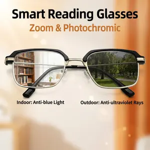 Photochromic Progressive Multifocal Reading Glasses for Men Women, Auto-Changing Smart Zoom Anti UV Blue Light Blocking Eyeglasses with Case, Transition Sun Readers Magnification Eyewear, Useful Christmas Birthday Gift Ideas for Dad Mom Parents Pack