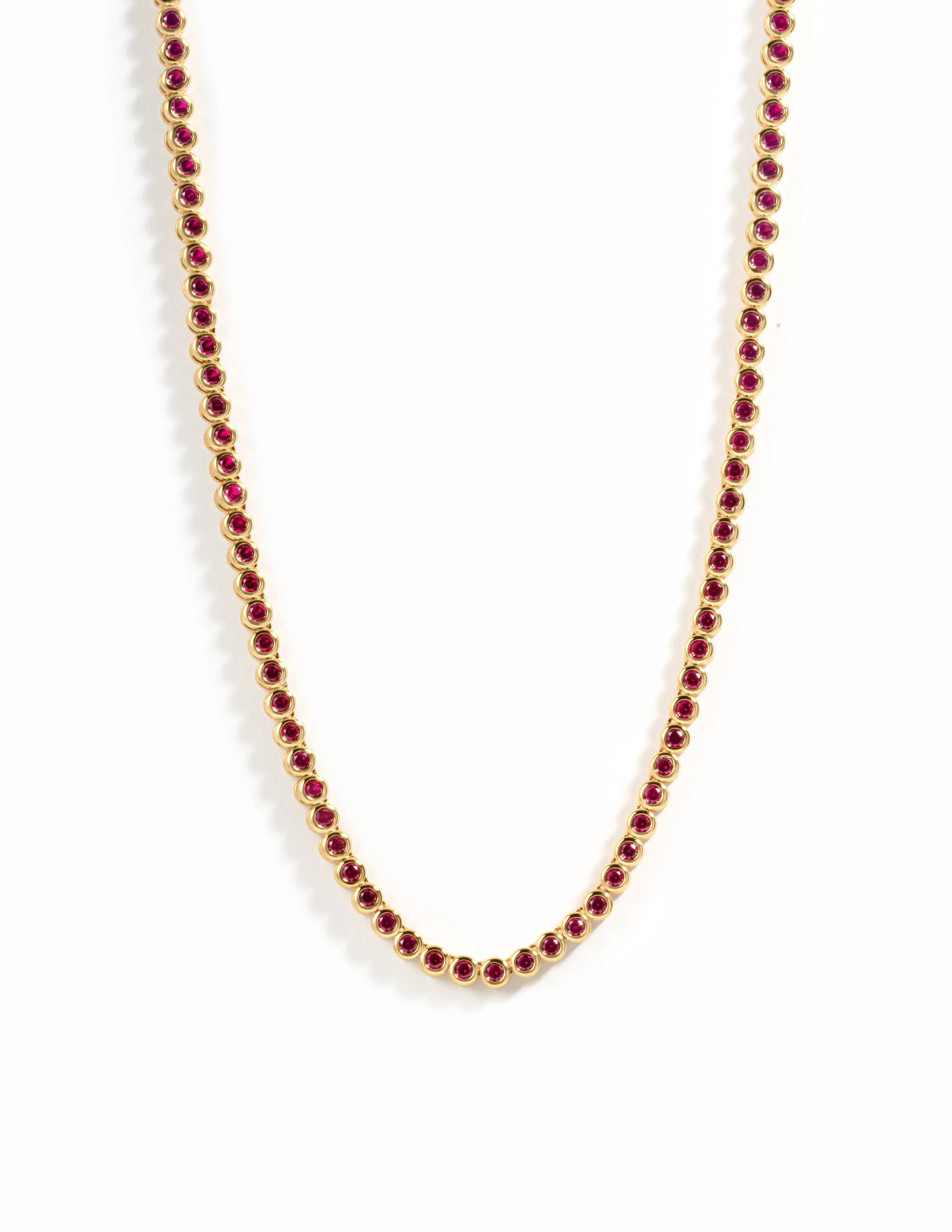 Sami Jewels Ruby Bezel Tennis Necklace | 14K Gold-Plated Necklace | Ruby Birthstone Bezel-Set Necklace | Diamond Tennis Necklace | Birthstone Jewelry Gift